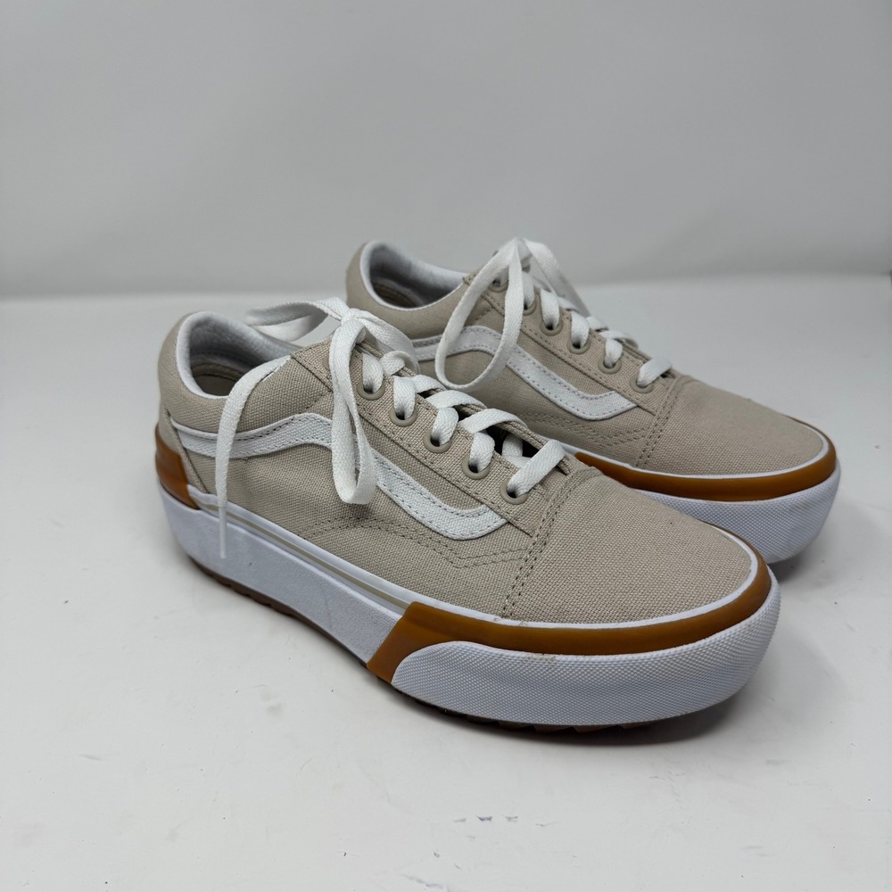 Vans Old Skool Stacked Canvas Platform Sneaker Oatmeal Beige Women Size 7